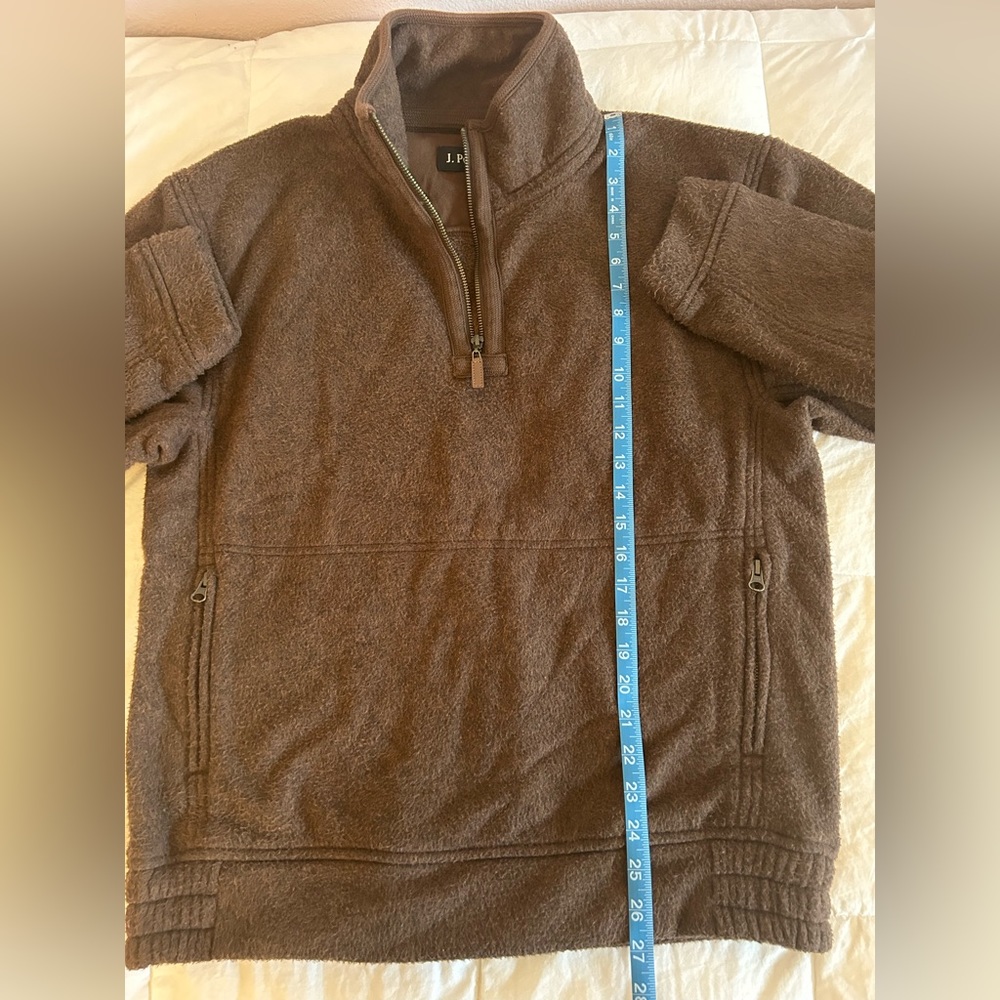 J. Peterman Brown Fleece 1/4 Zip  Pockets Men’s Size Small - Picture 10 of 11